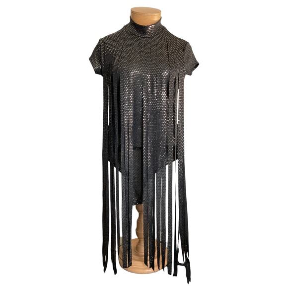 NWT Gold Heart Mood Top Womens XL Black Metallic Fringe Festival Dance Bodysuit - Picture 1 of 8